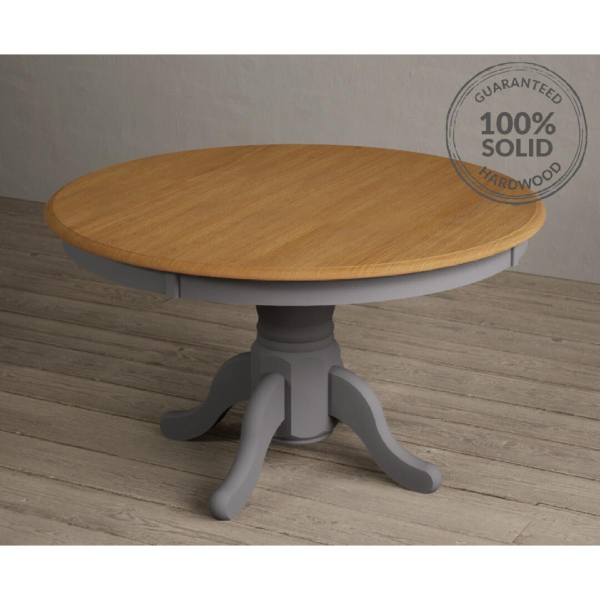 Hertford 120cm Oak and Mid Grey Painted Round Pedestal Table with 6 Linen Hertford Chairs – image 7