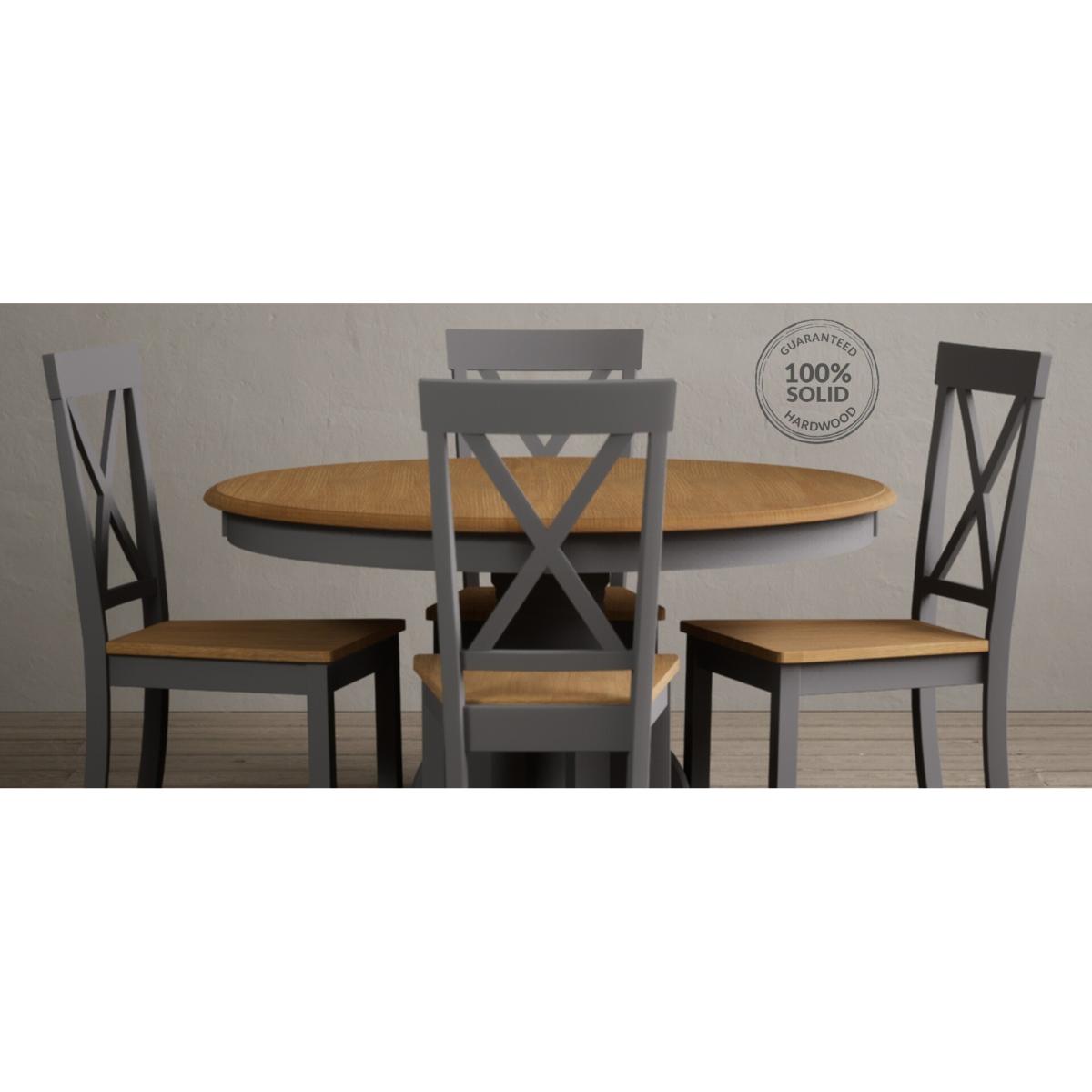 Hertford 120cm Oak and Mid Grey Painted Round Pedestal Table with 6 Linen Hertford Chairs – image 9