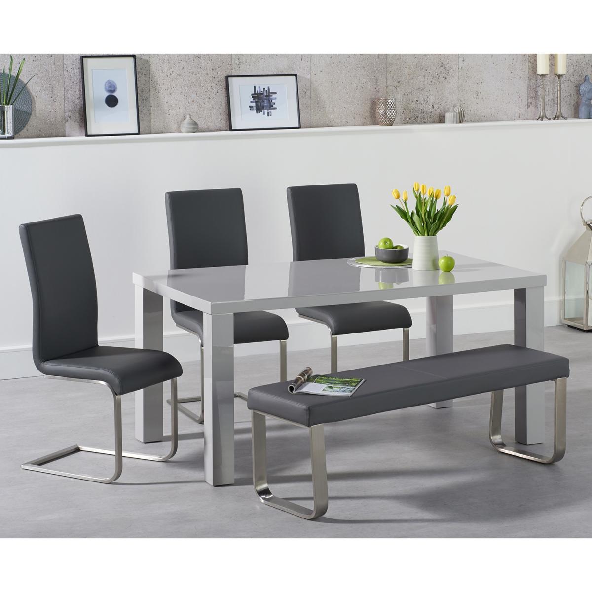 Atlanta 160cm Light Grey High Gloss Dining Table With 4 Grey Malaga Chairs – image 2