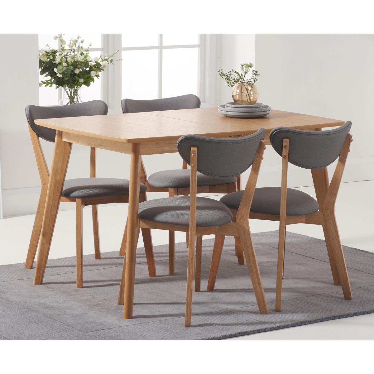 Sacha 120cm Extending Dining Table with Sacha Grey and Oak Cushion Seat Chairs - Oak and Grey, 4 Chairs – image 2