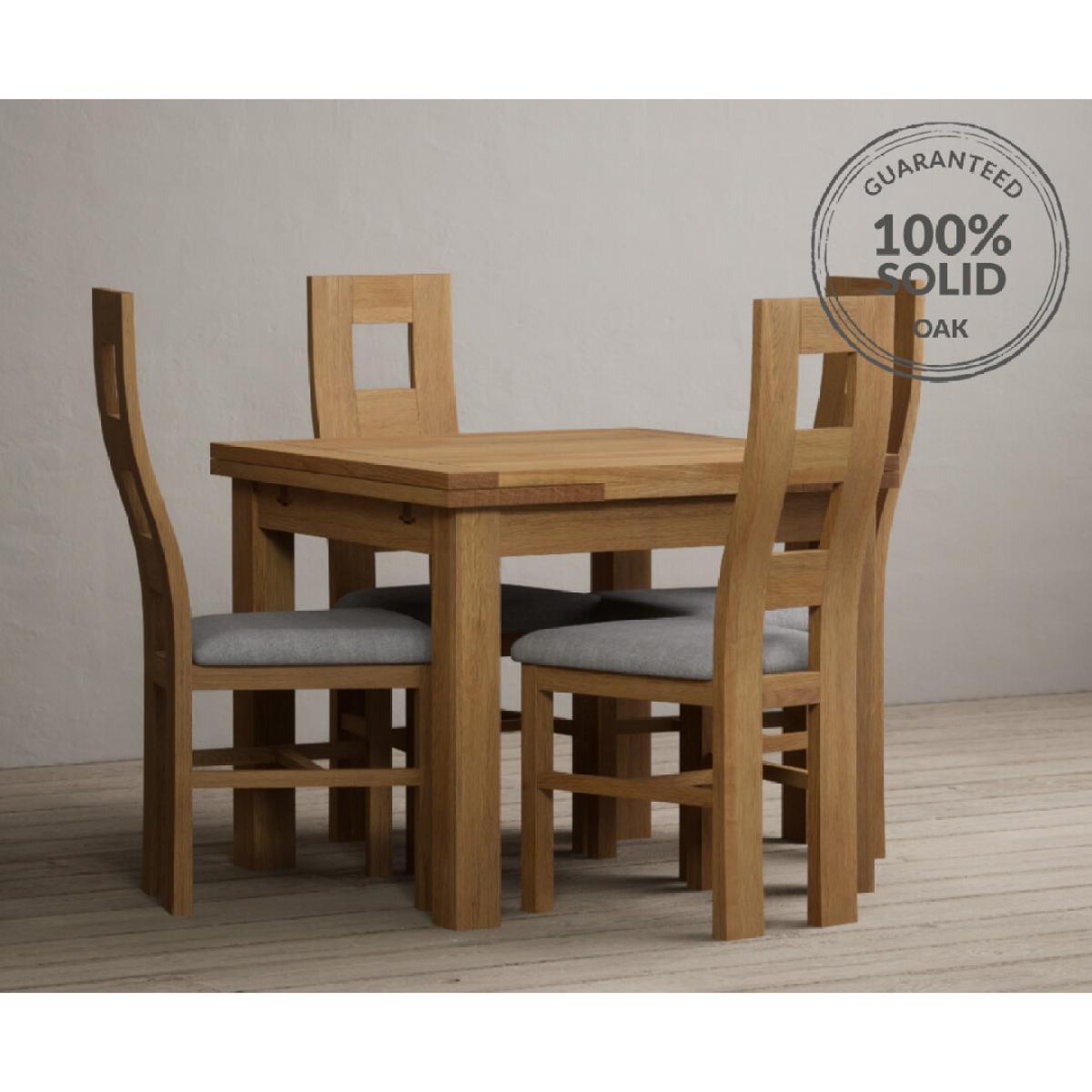 Extending Buxton 90cm Solid Oak Dining Table with 6 Brown Natural Chairs – image 2