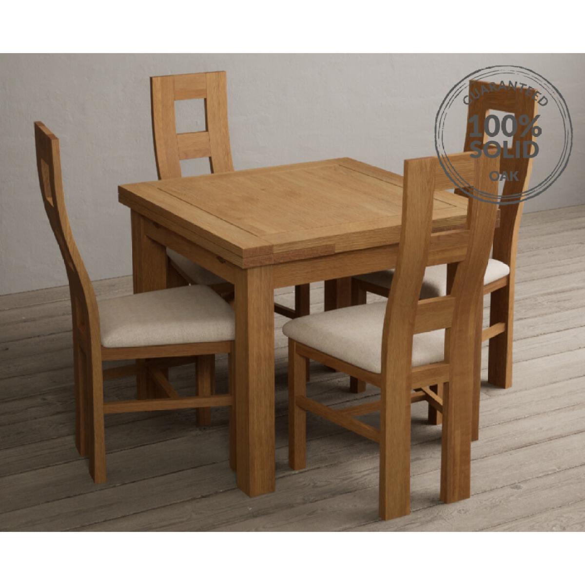 Extending Buxton 90cm Solid Oak Dining Table with 6 Brown Natural Chairs – image 16