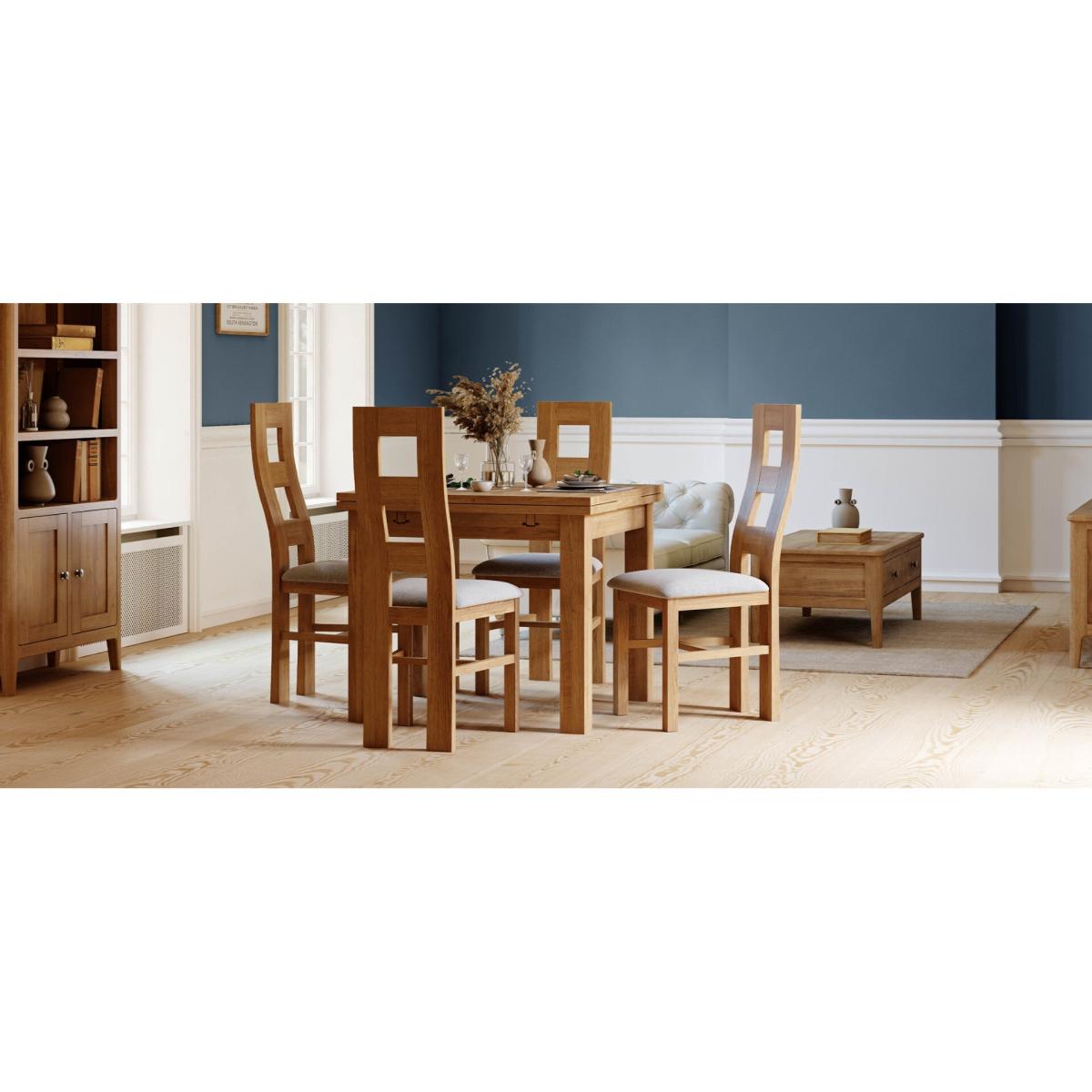 Extending Buxton 90cm Solid Oak Dining Table with 6 Brown Natural Chairs – image 21