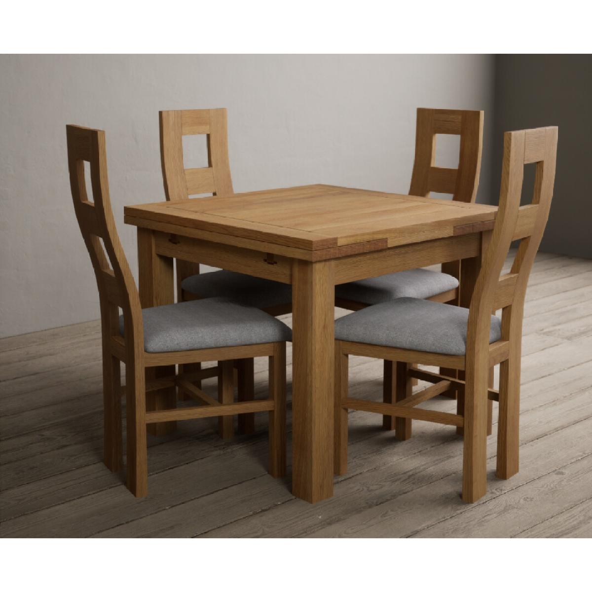 Extending Buxton 90cm Solid Oak Dining Table with 6 Brown Natural Chairs – image 4