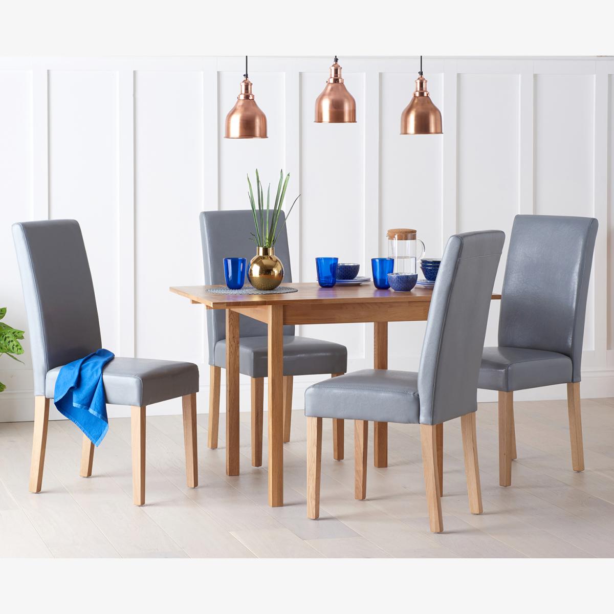 Oxford 70cm Solid Oak Extending Dining Table With 2 Grey Albany Chairs