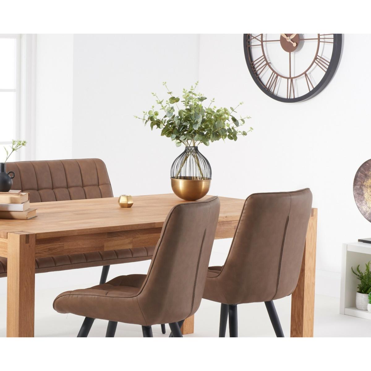 Thetford 150cm Oak Dining Table with Thetford 45cm Oak Extensions with 2 Brown Larson Chairs with 2 Brown Benches – image 3