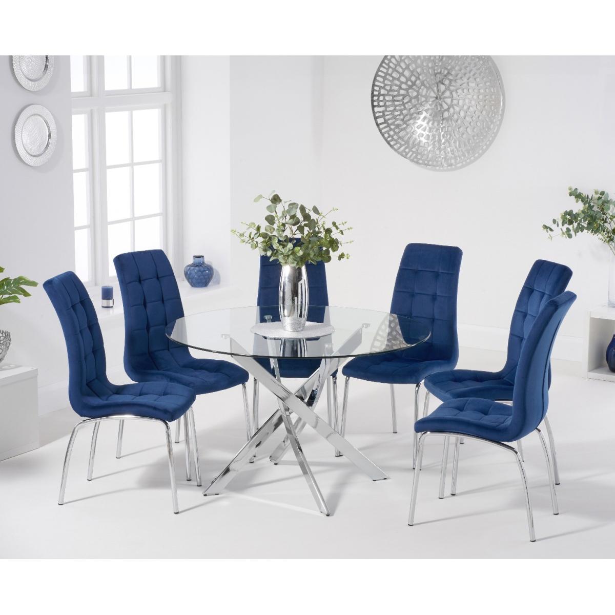 Denver 110cm Glass Dining Table With 6 Grey Enzo Velvet Chairs – image 2
