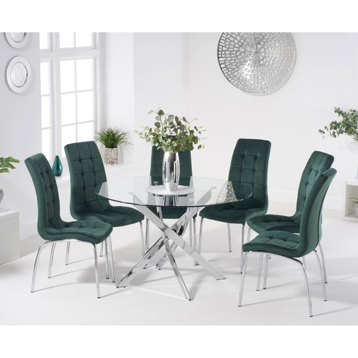 Denver 110cm Glass Dining Table With 6 Grey Enzo Velvet Chairs – image 3