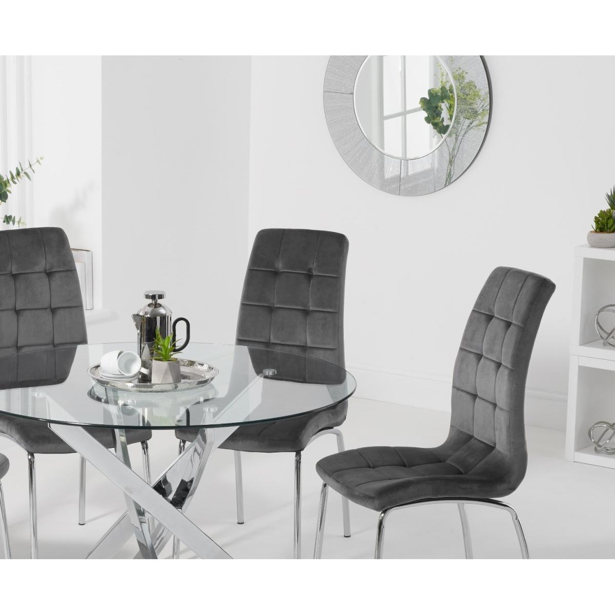 Denver 110cm Glass Dining Table With 6 Grey Enzo Velvet Chairs – image 6