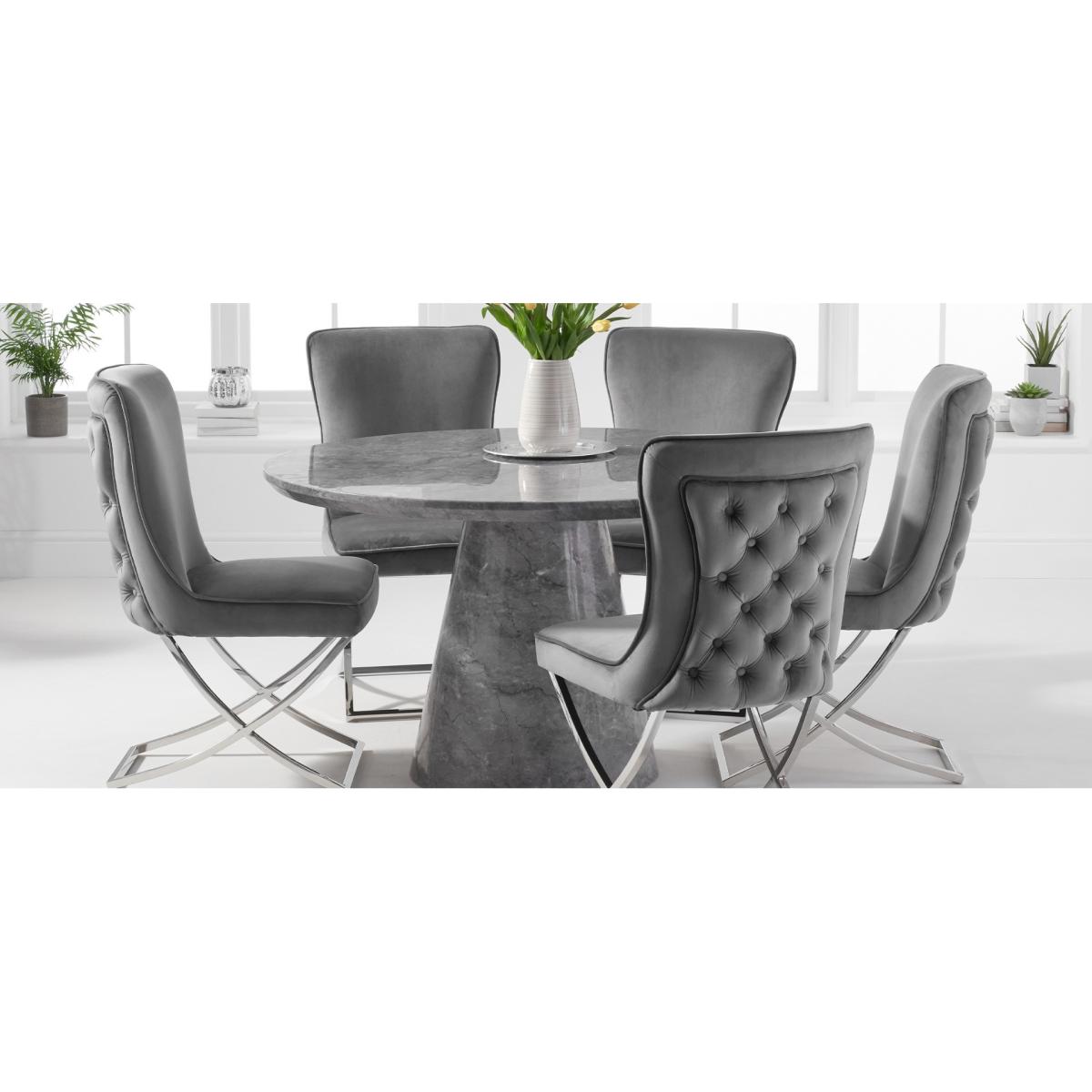 Ravello 130cm Round Grey Marble Dining Table With 6 Cream Francesca Chairs – image 11