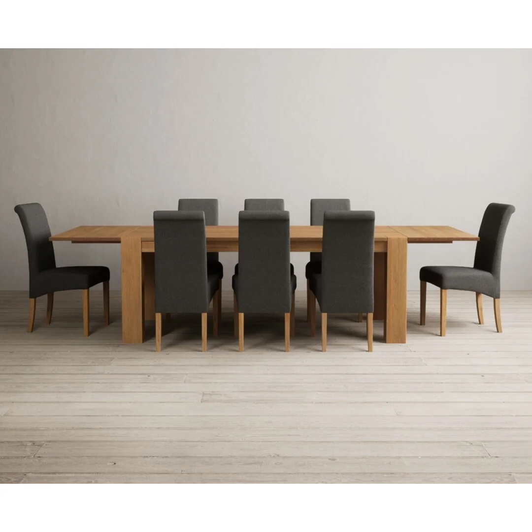 Sheringham 200cm Solid Oak Dining Table with Sheringham Oak Extensions (Pair) with 8 Charcoal Grey Scroll Back Chairs – image 2