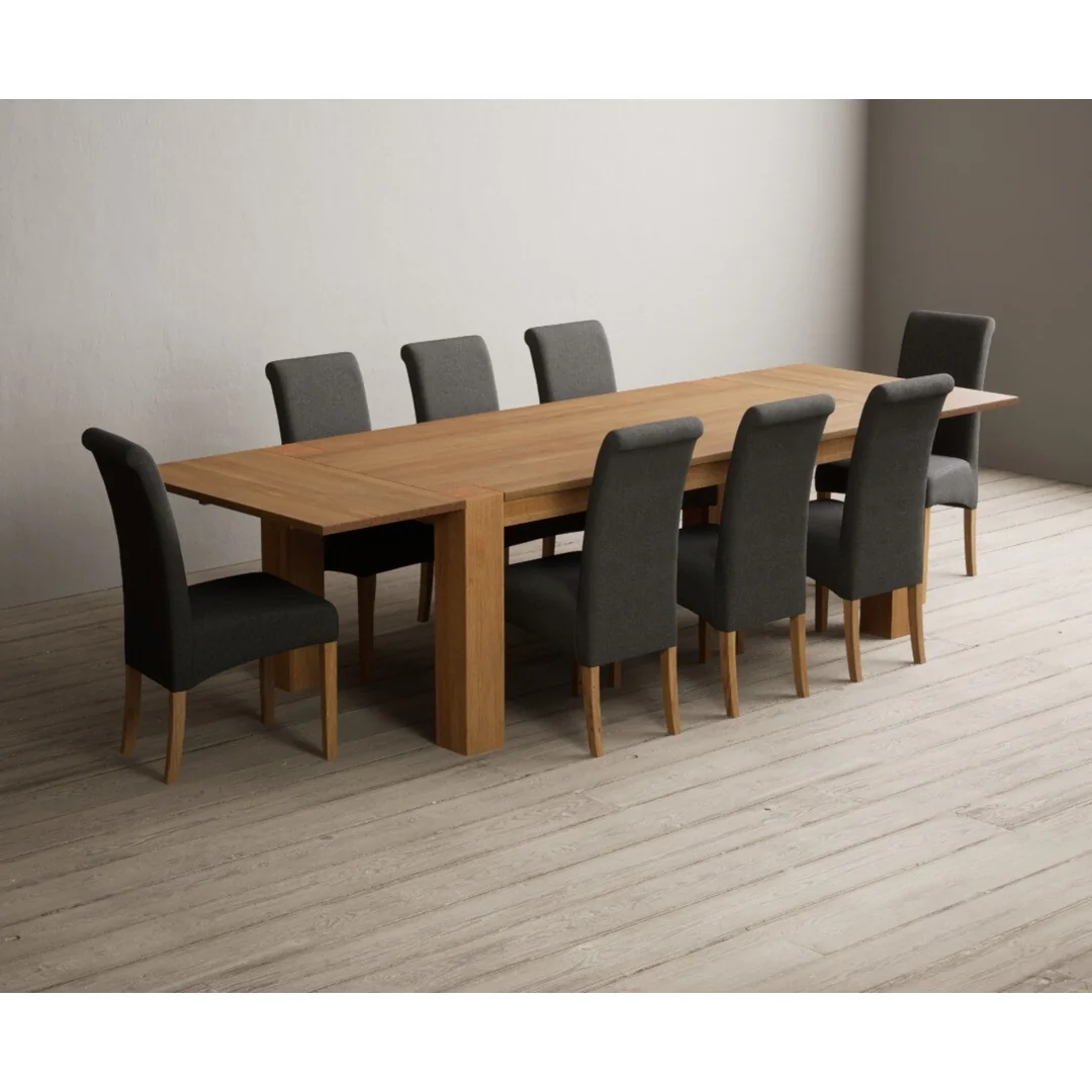 Sheringham 200cm Solid Oak Dining Table with Sheringham Oak Extensions (Pair) with 8 Charcoal Grey Scroll Back Chairs – image 3