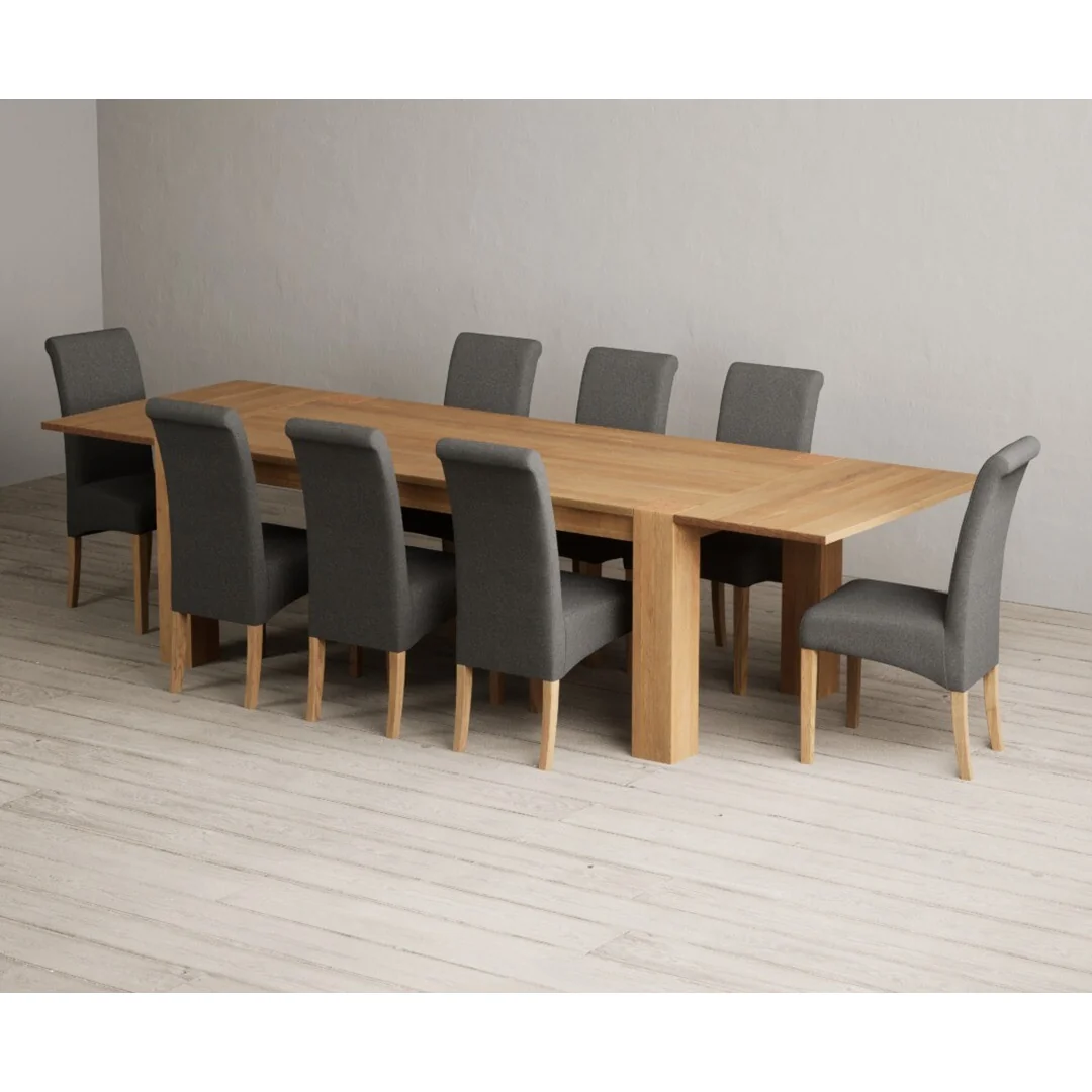 Sheringham 200cm Solid Oak Dining Table with Sheringham Oak Extensions (Pair) with 8 Charcoal Grey Scroll Back Chairs – image 4