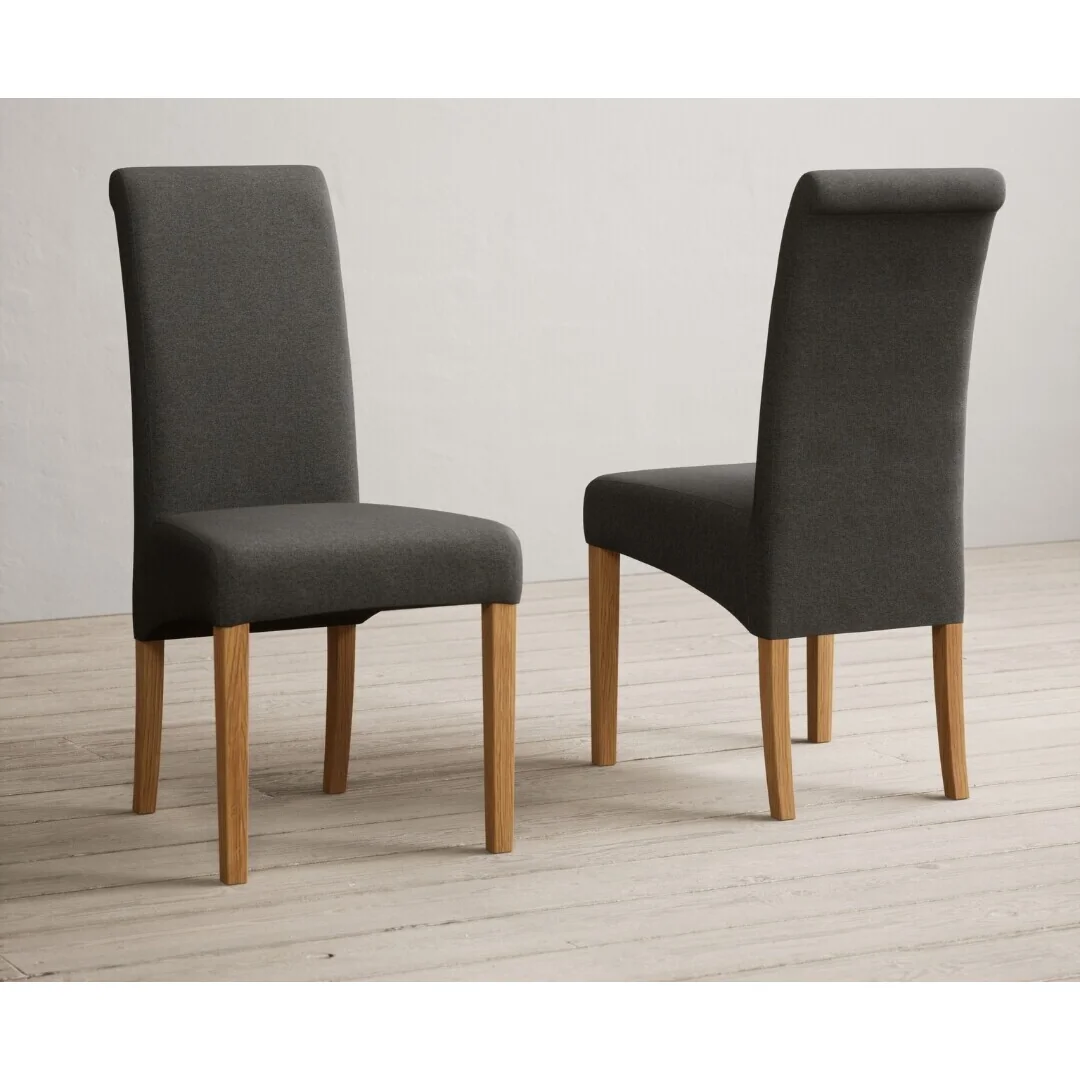Sheringham 200cm Solid Oak Dining Table with Sheringham Oak Extensions (Pair) with 8 Charcoal Grey Scroll Back Chairs – image 6
