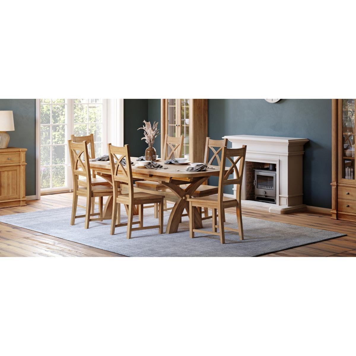 Extending Olympia 180cm Solid Oak Dining Table with 6 Natural Scroll Back Chairs – image 41