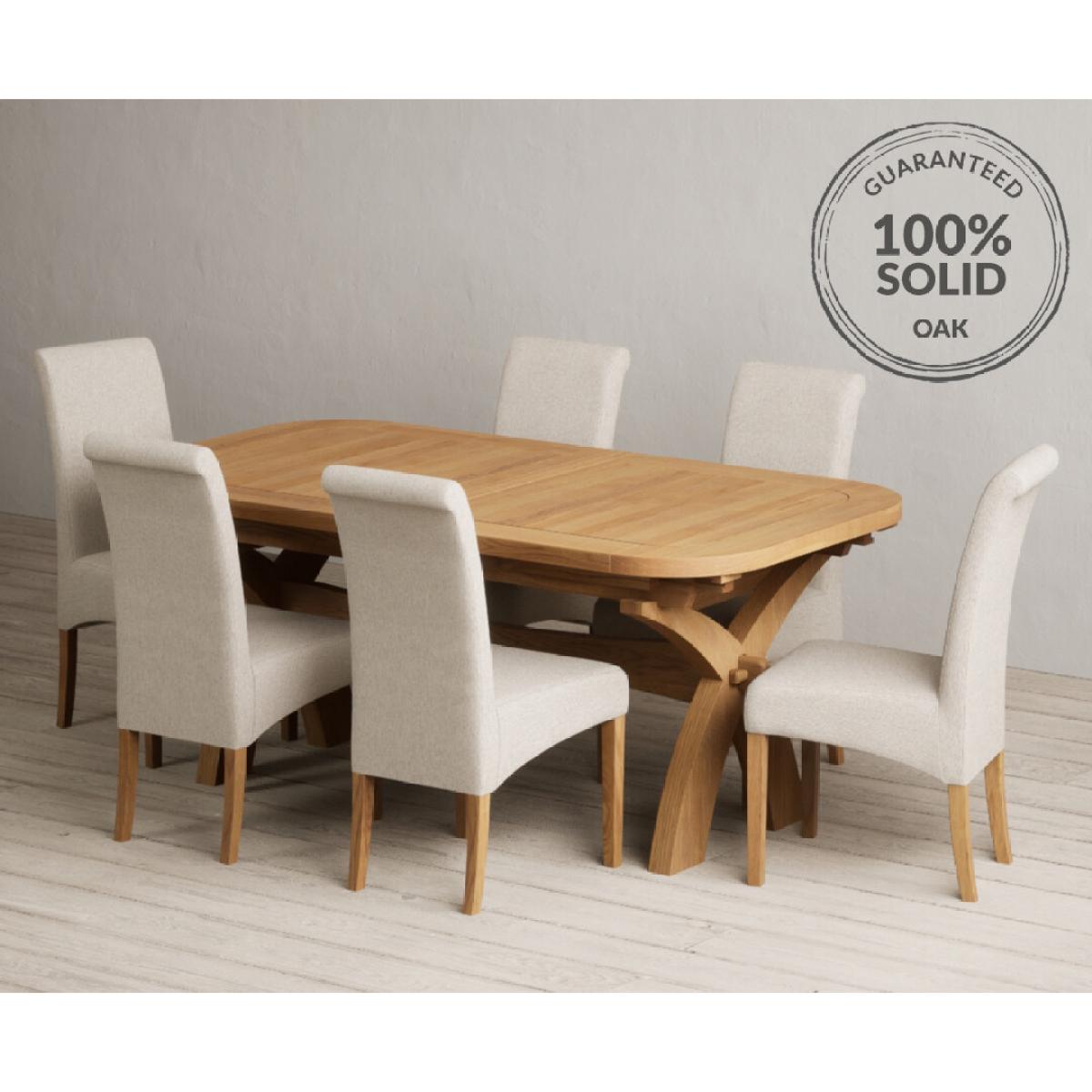 Extending Olympia 180cm Solid Oak Dining Table with 6 Natural Scroll Back Chairs – image 10