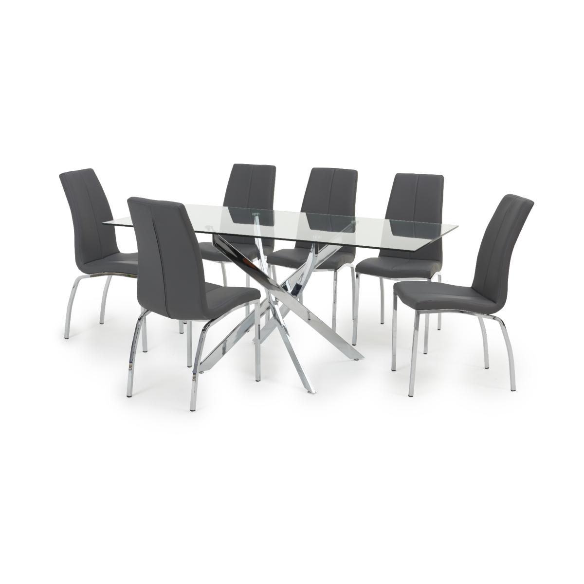 Denver 160cm Glass Dining Table With 6 Grey Cavello Chairs – image 8