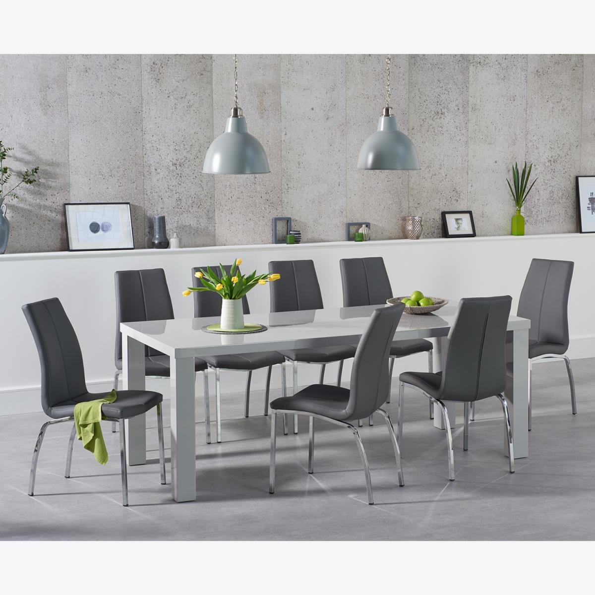 Atlanta 200cm Light Grey High Gloss Dining Table With 10 Black Cavello Chairs – image 1