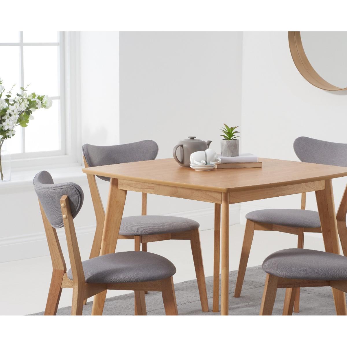 Sacha 90cm Square Dining Table with Sacha Grey and Oak Cushion Seat Chairs - Oak and Grey, 2 Chairs – image 2