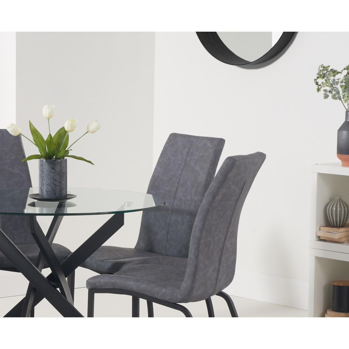 Mara 100cm Round Glass Dining Table with Antique Noir Chairs - Grey, 4 Chairs – image 2