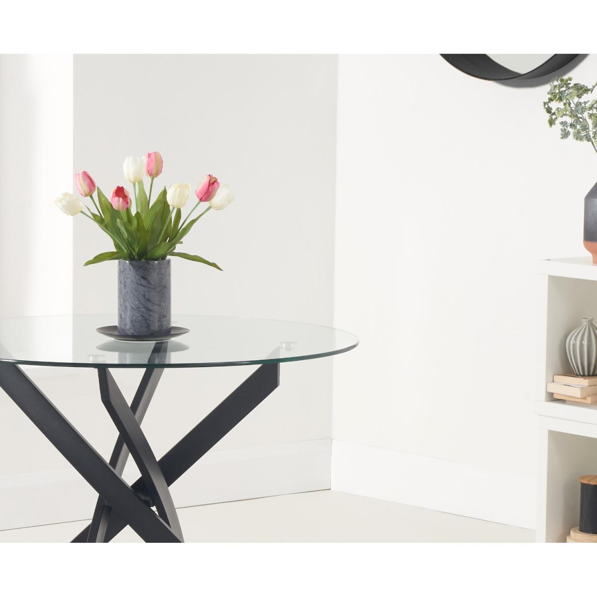 Mara 100cm Round Glass Dining Table with Antique Noir Chairs - Grey, 4 Chairs – image 5