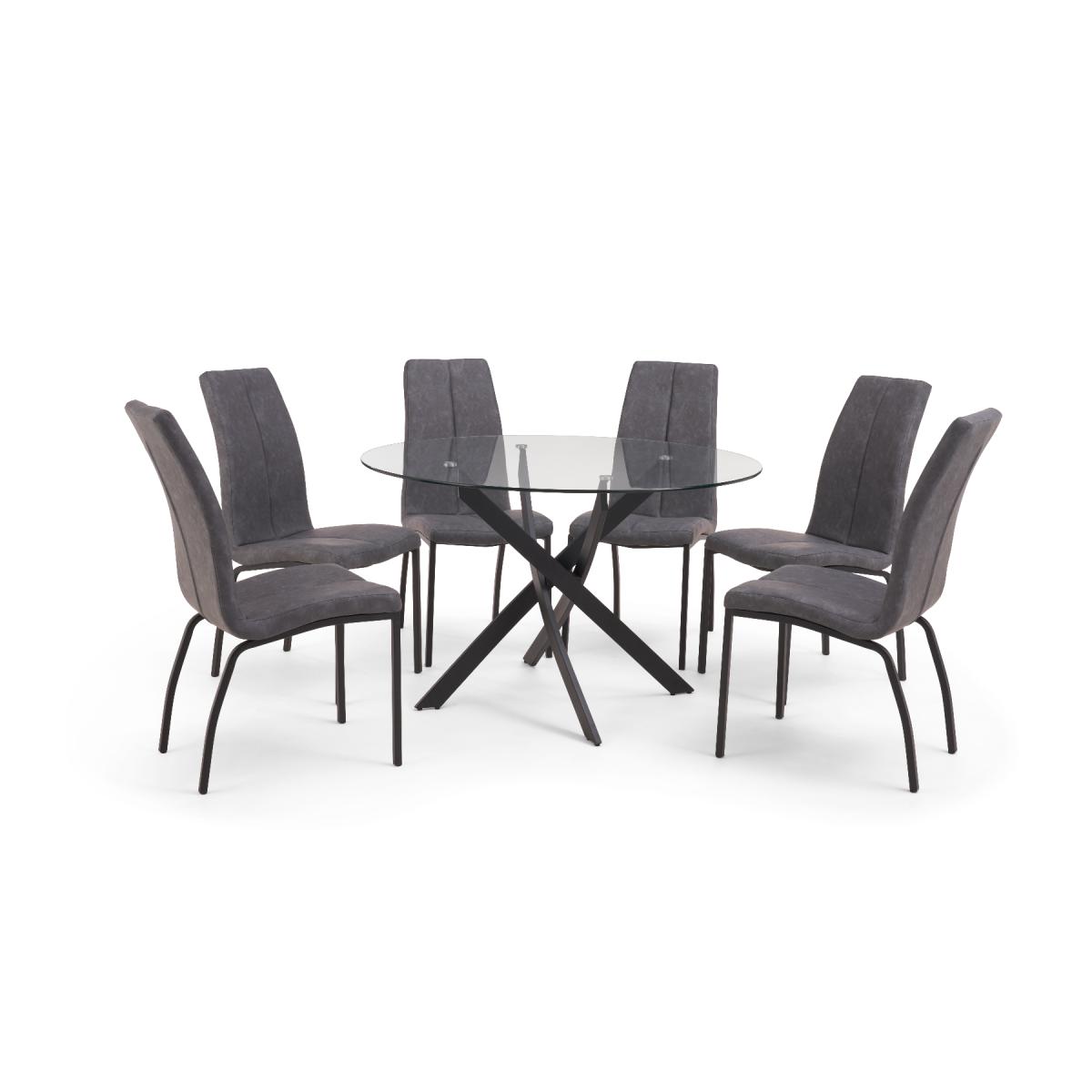 Mara 100cm Round Glass Dining Table with Antique Noir Chairs - Grey, 4 Chairs – image 7