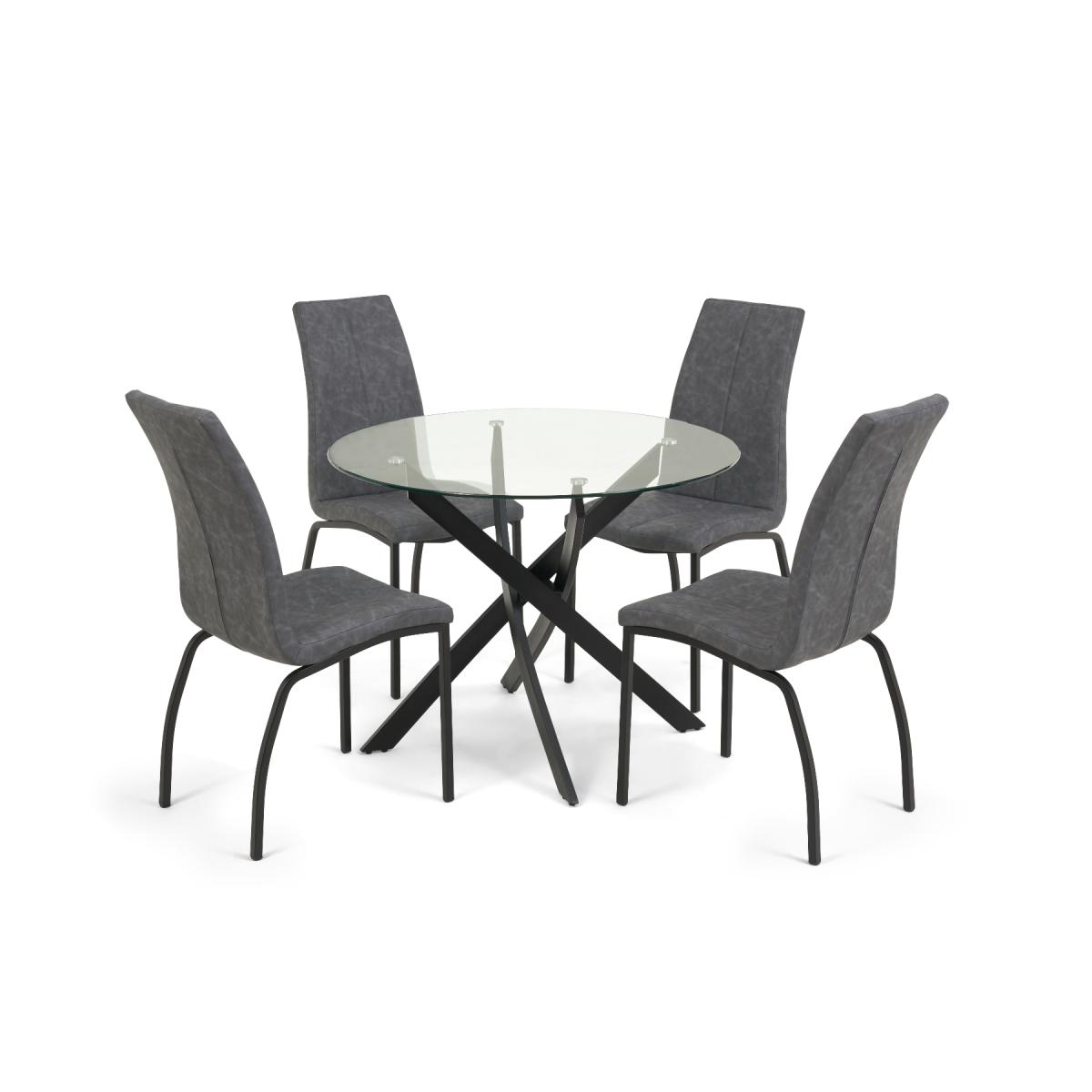 Mara 100cm Round Glass Dining Table with Antique Noir Chairs - Grey, 4 Chairs – image 9
