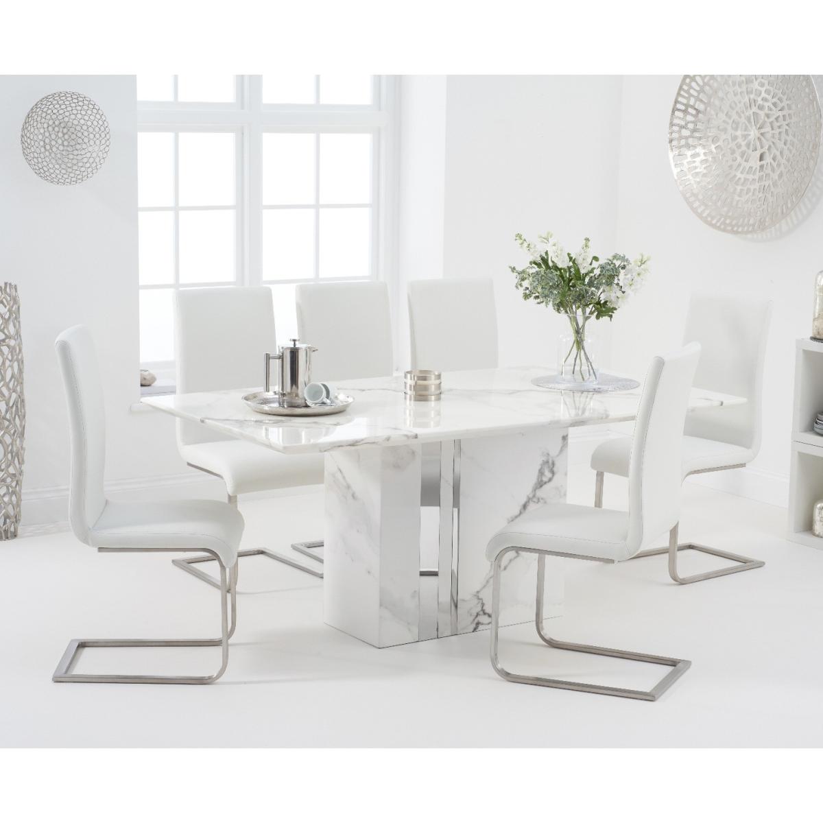 Alicia 180cm White Marble Dining Table With 4 Grey Austin Chairs – image 11