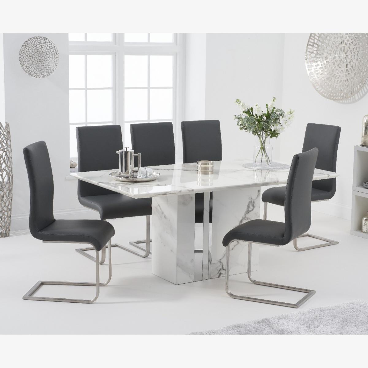 Alicia 180cm White Marble Dining Table With 4 Grey Austin Chairs – image 1