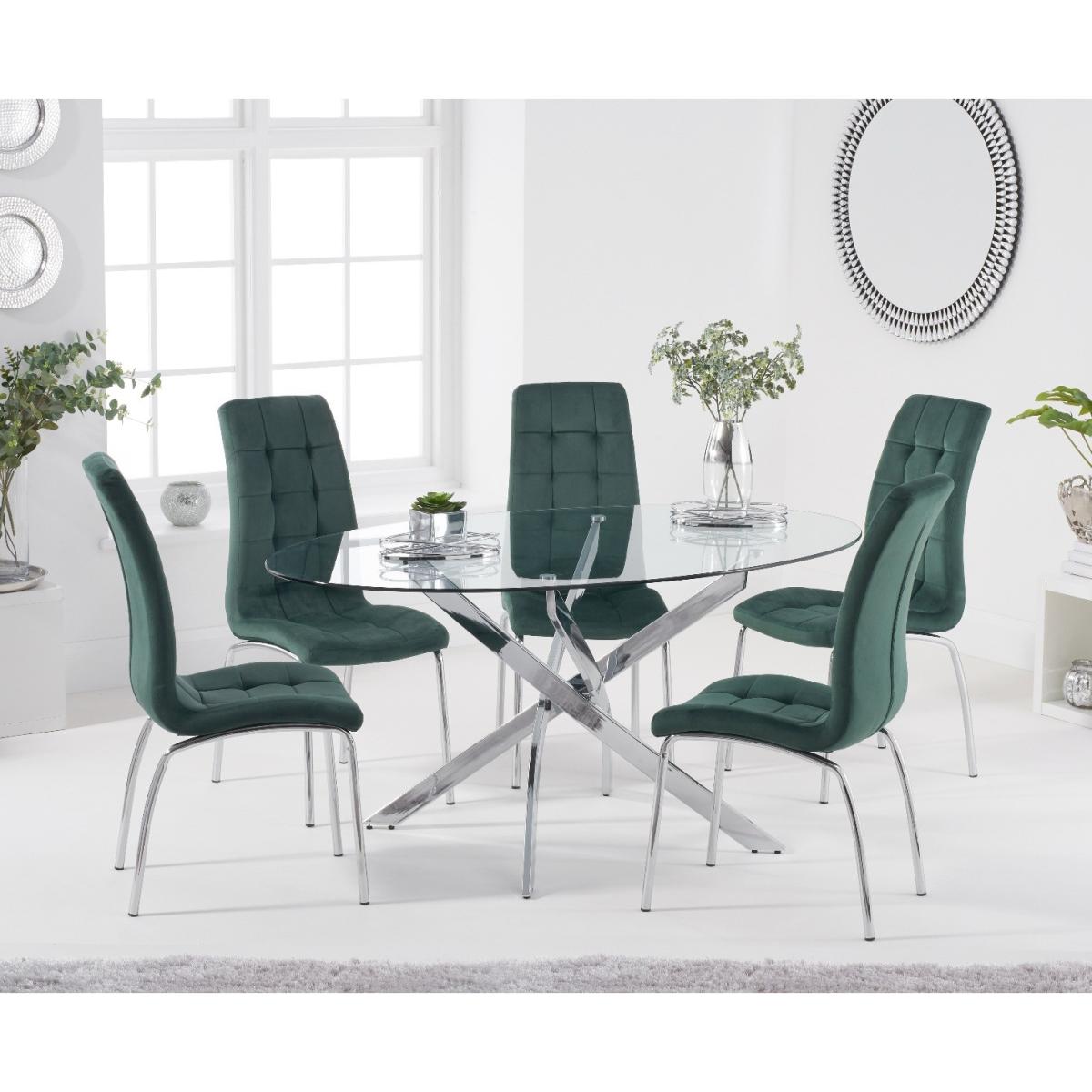 Denver 165cm Oval Glass Dining Table with Calgary Velvet Chairs - Green, 6 Chairs – image 2