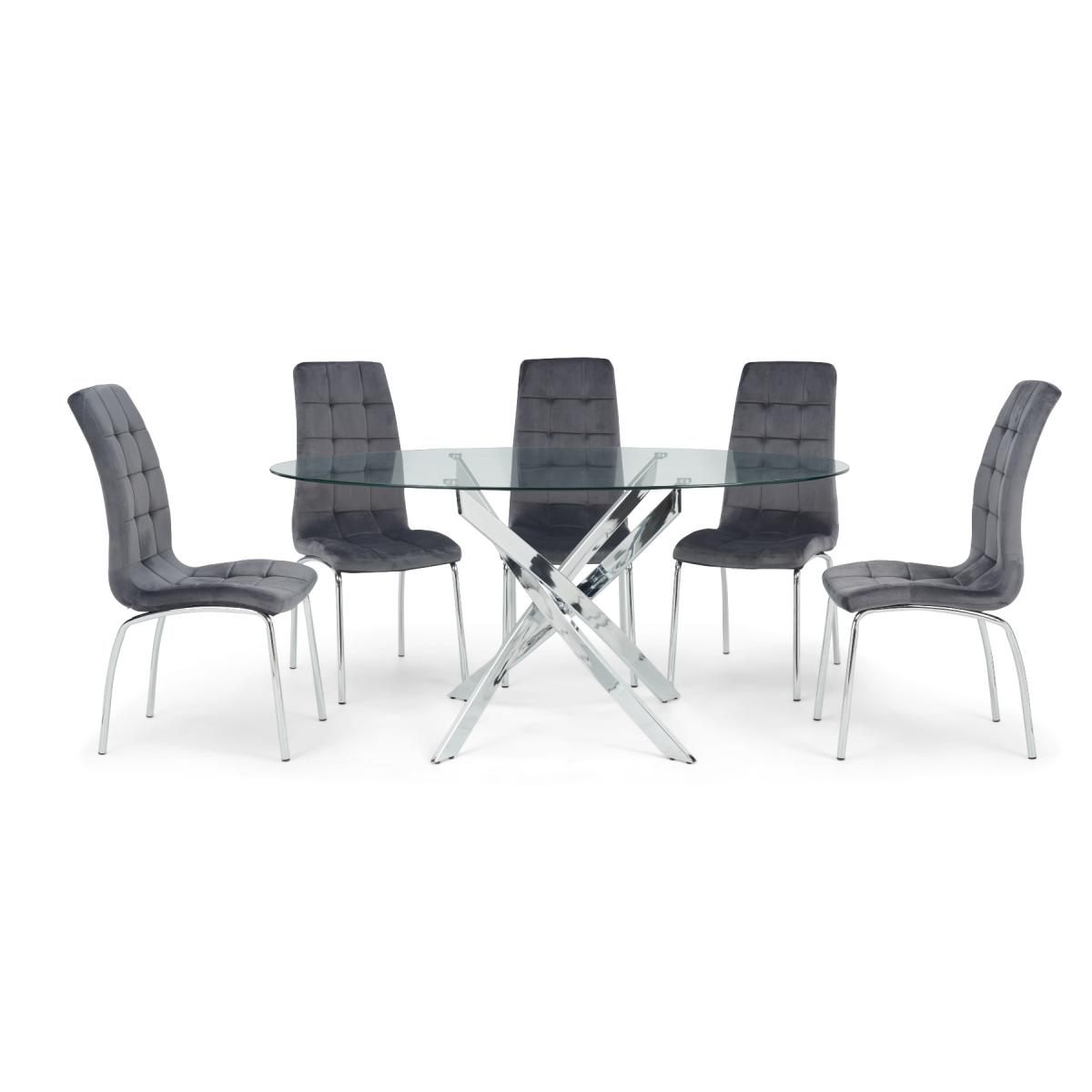 Denver 165cm Oval Glass Dining Table with Calgary Velvet Chairs - Green, 6 Chairs – image 11