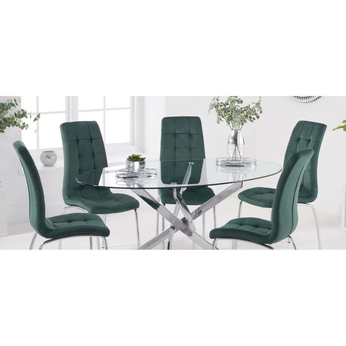 Denver 165cm Oval Glass Dining Table with Calgary Velvet Chairs - Green, 6 Chairs – image 12