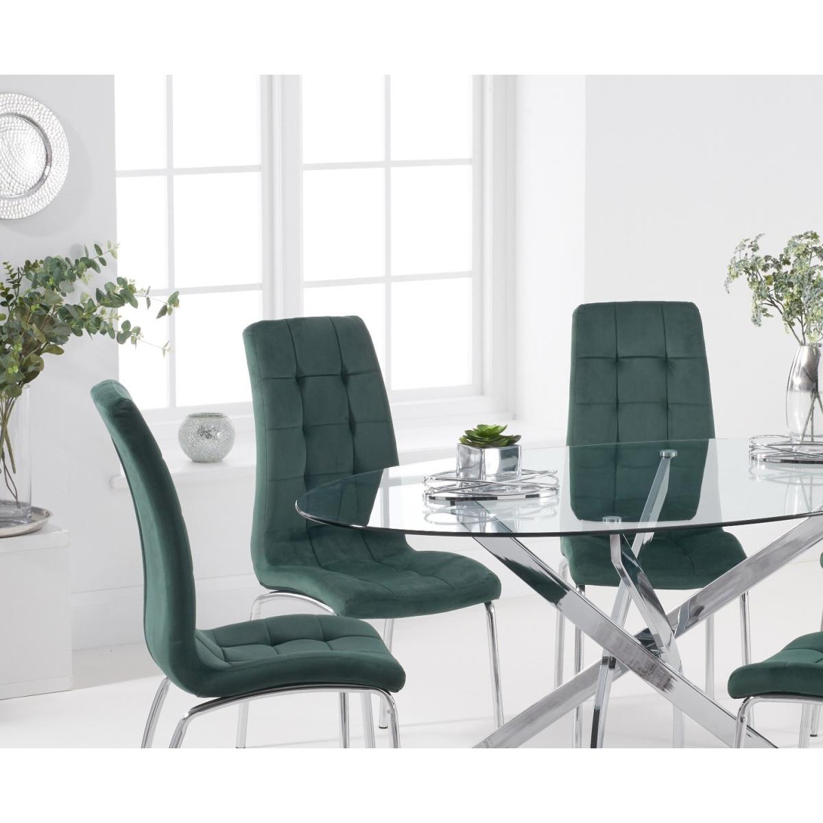 Denver 165cm Oval Glass Dining Table with Calgary Velvet Chairs - Green, 6 Chairs – image 4