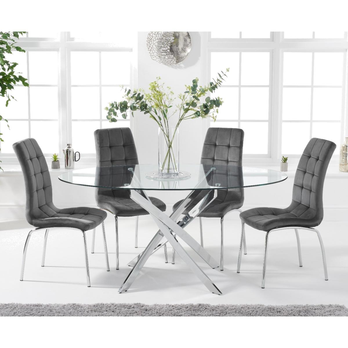 Denver 165cm Oval Glass Dining Table with Calgary Velvet Chairs - Green, 6 Chairs – image 1