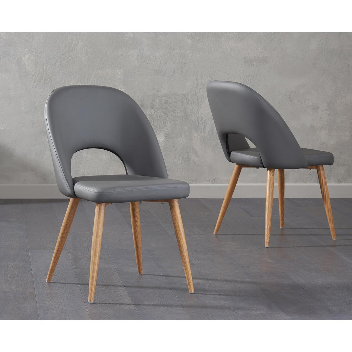 York 80cm Solid Oak Dining Table With 4 Grey Hudson Faux Leather Chairs – image 2