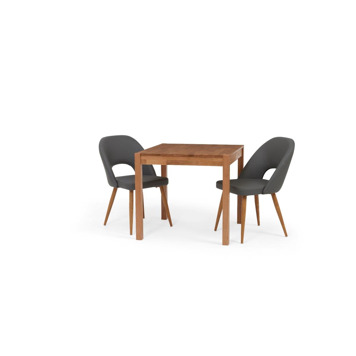 York 80cm Solid Oak Dining Table With 4 Grey Hudson Faux Leather Chairs – image 4