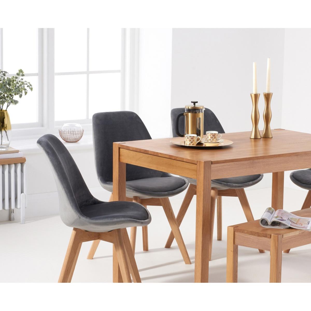 York 120cm Solid Oak Dining Table With 2 Grey Orson Velvet Chairs And 1 York Bench – image 2