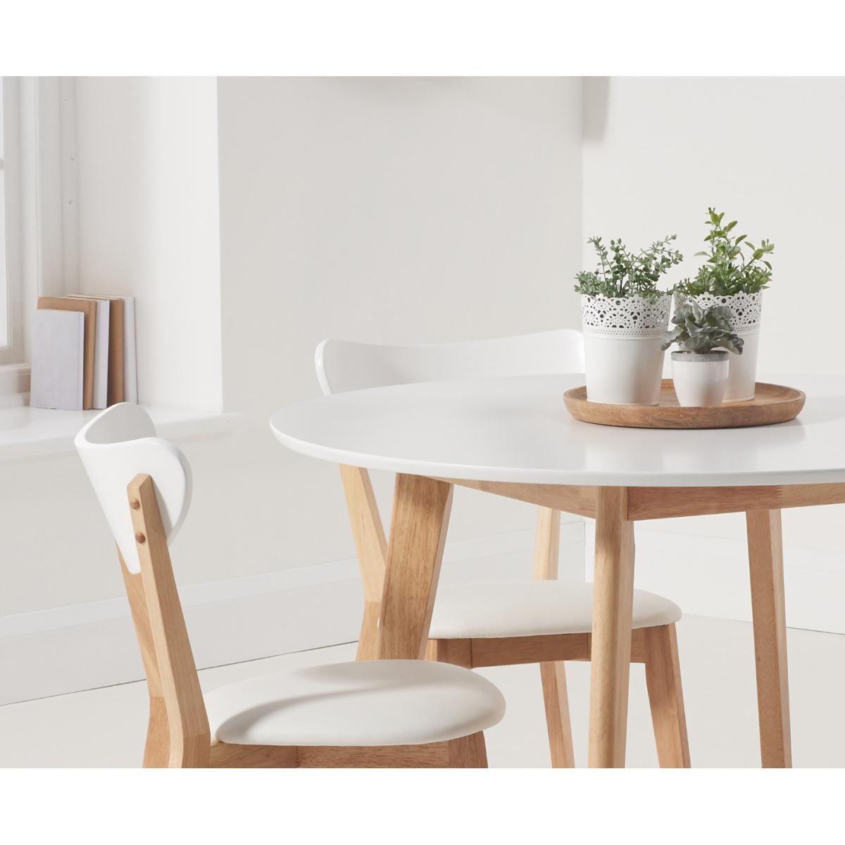 Rebekah White and Oak 110cm Round Dining Table with Rebekah Faux Leather Dining Chairs - Oak and White, 2 Chairs – image 2