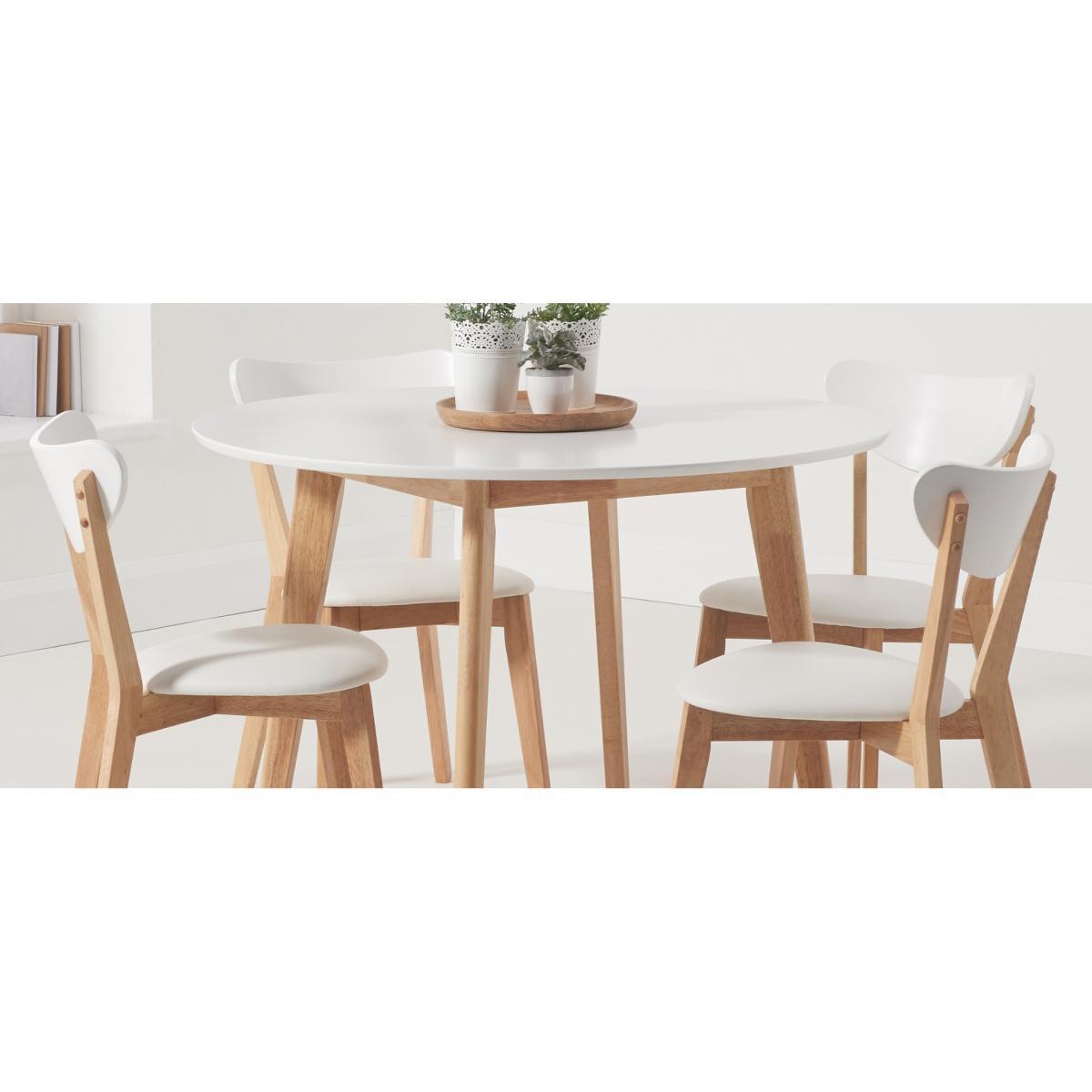 Rebekah White and Oak 110cm Round Dining Table with Rebekah Faux Leather Dining Chairs - Oak and White, 2 Chairs – image 14
