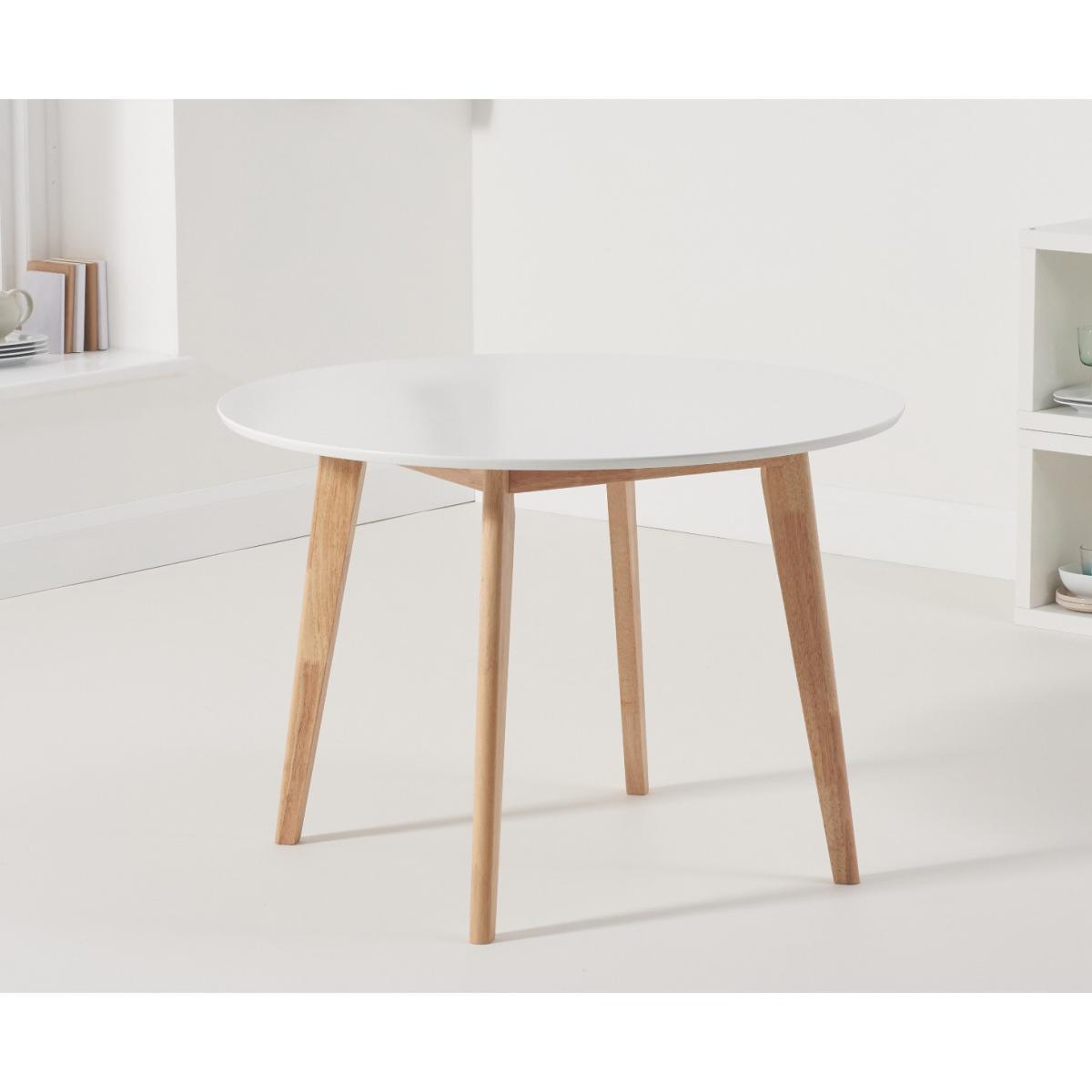 Rebekah White and Oak 110cm Round Dining Table with Rebekah Faux Leather Dining Chairs - Oak and White, 2 Chairs – image 4