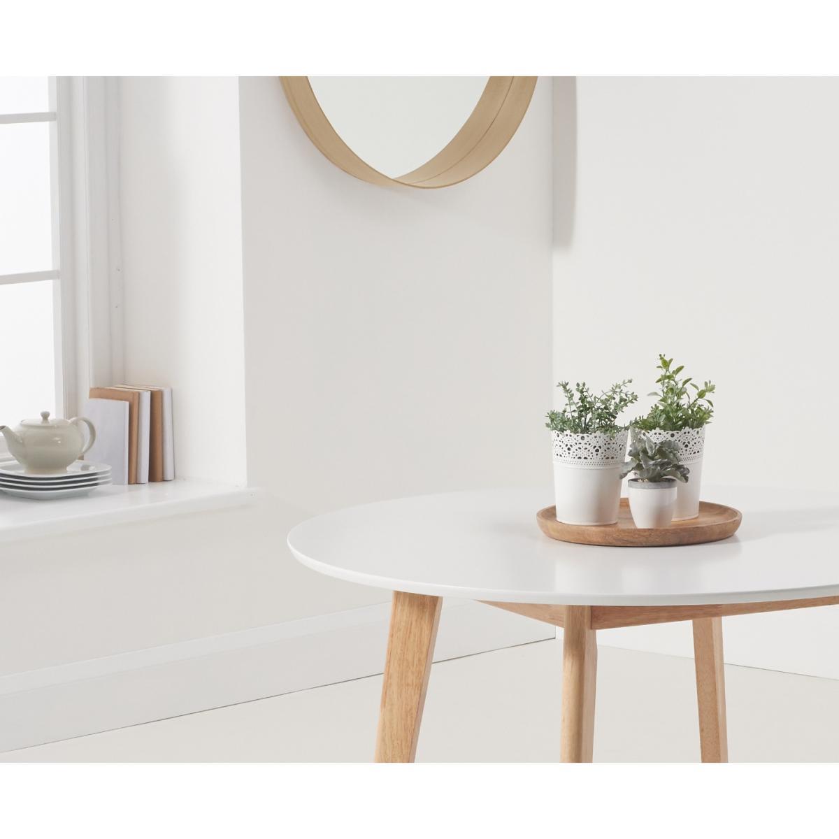 Rebekah White and Oak 110cm Round Dining Table with Rebekah Faux Leather Dining Chairs - Oak and White, 2 Chairs – image 5