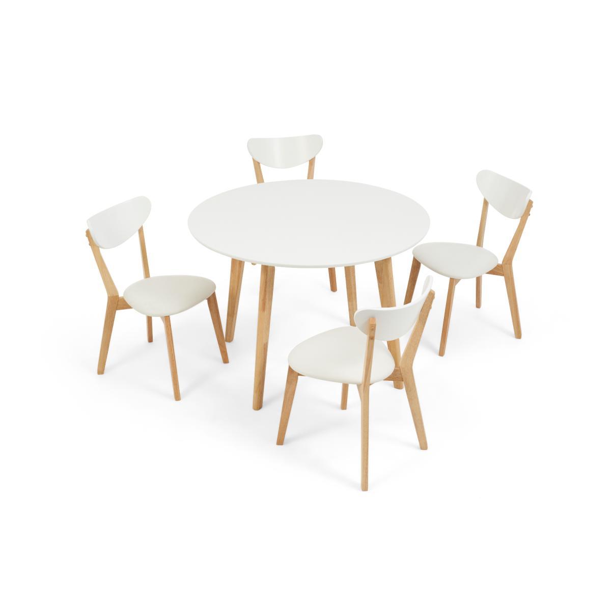 Rebekah White and Oak 110cm Round Dining Table with Rebekah Faux Leather Dining Chairs - Oak and White, 2 Chairs – image 7