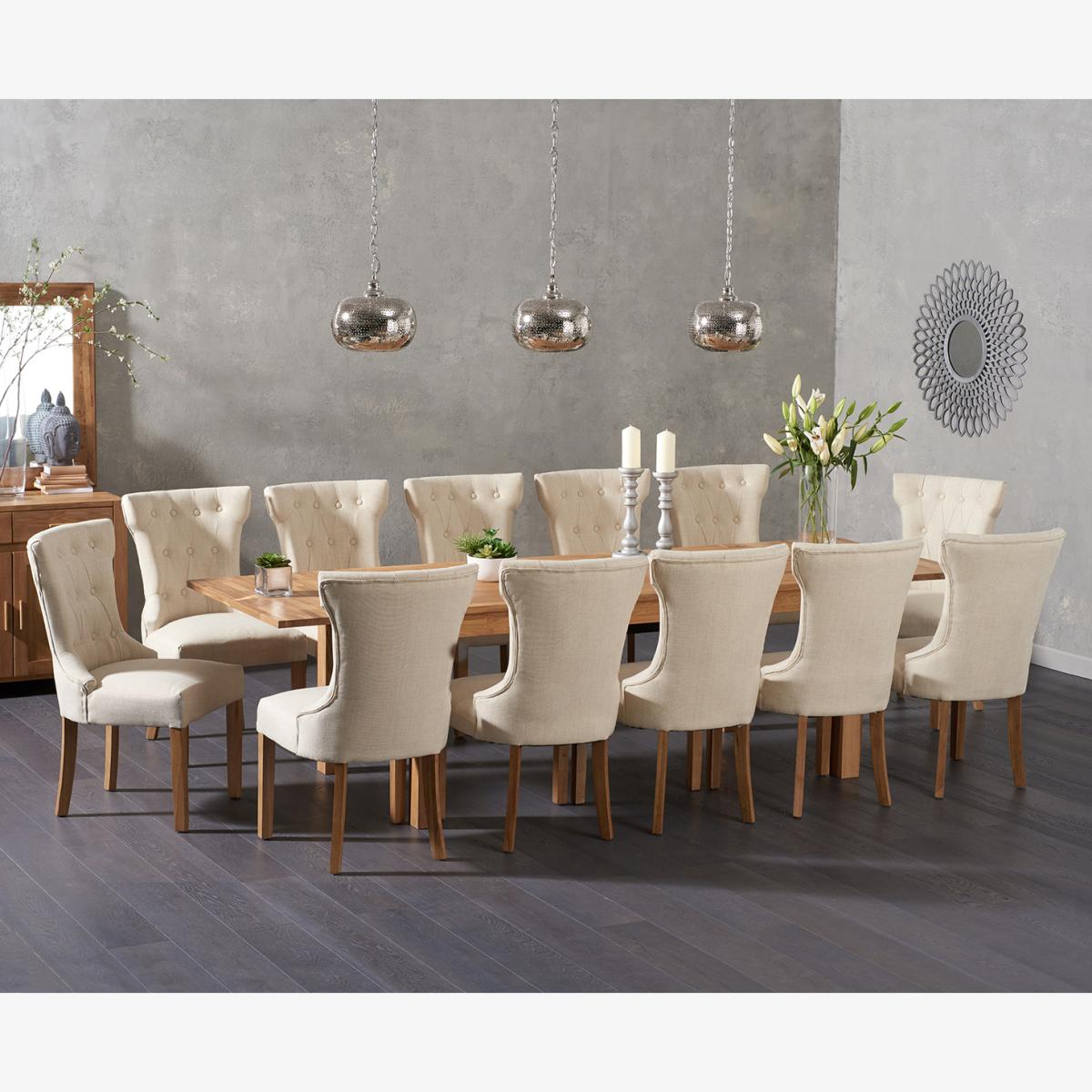 Thetford 180cm Oak Dining Table with 10 Natural Clara Chairs with Thetford 45cm Oak Extensions – image 1