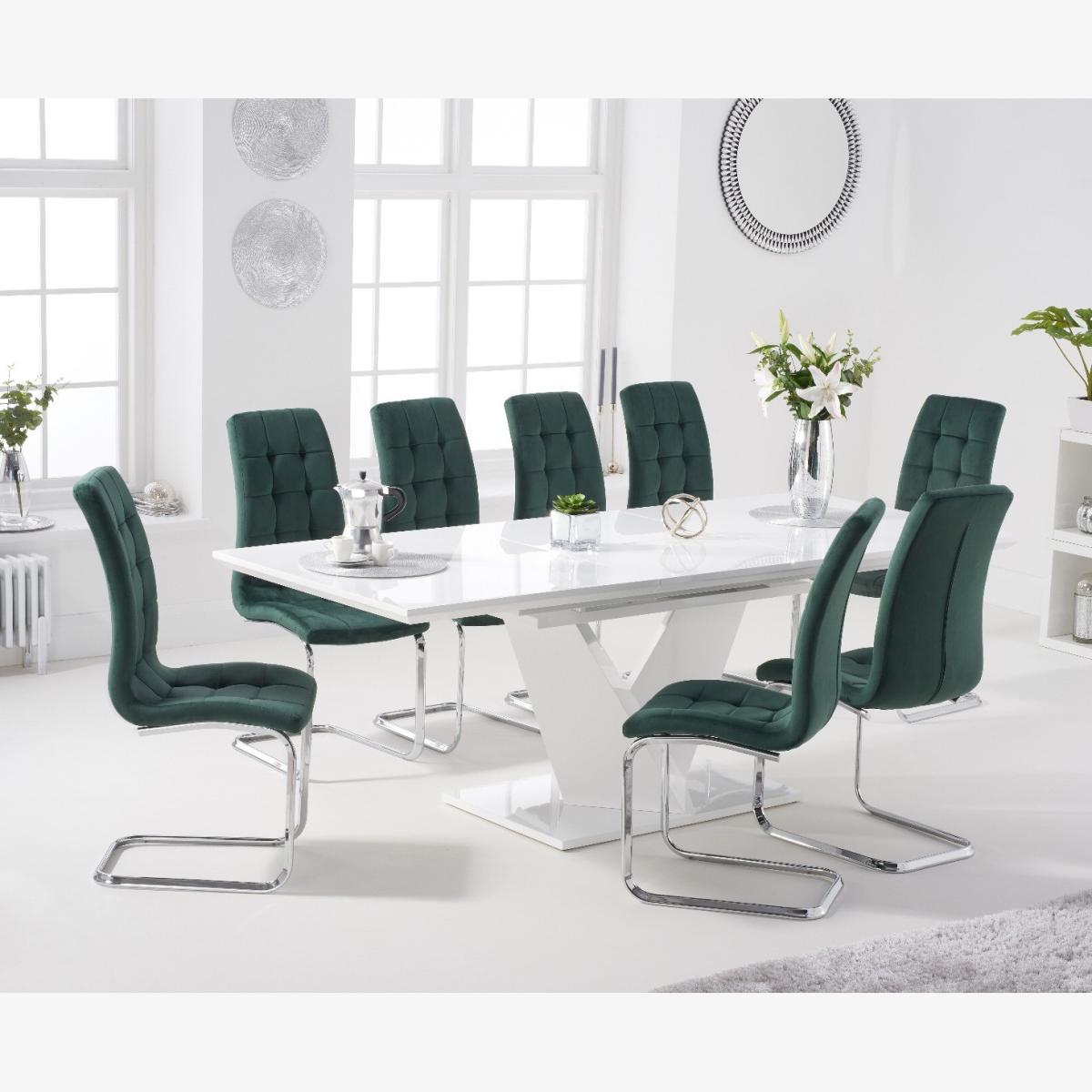 Halo 160cm White High Gloss Extending Dining Table With 10 Grey Lorin Velvet Chairs