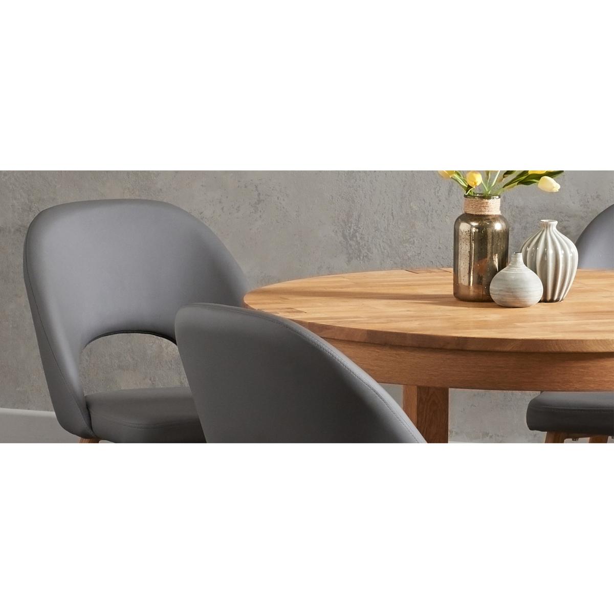 Thetford 110cm Oak Round Dining Table With 4 Grey Hudson Faux Leather Chairs – image 6