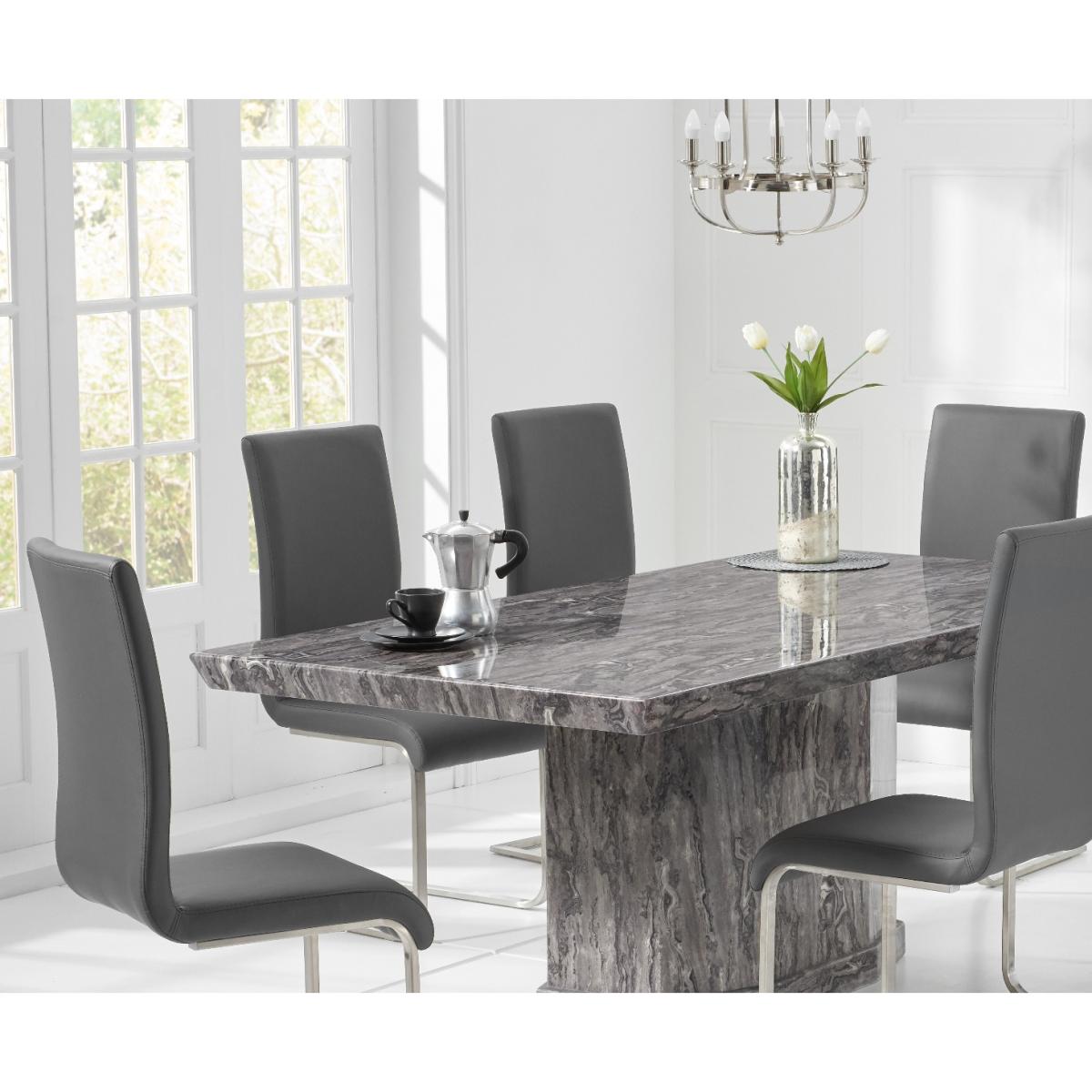 Carvelle 200cm Dark Grey Pedestal Marble Dining Table with Malaga Chairs – image 2
