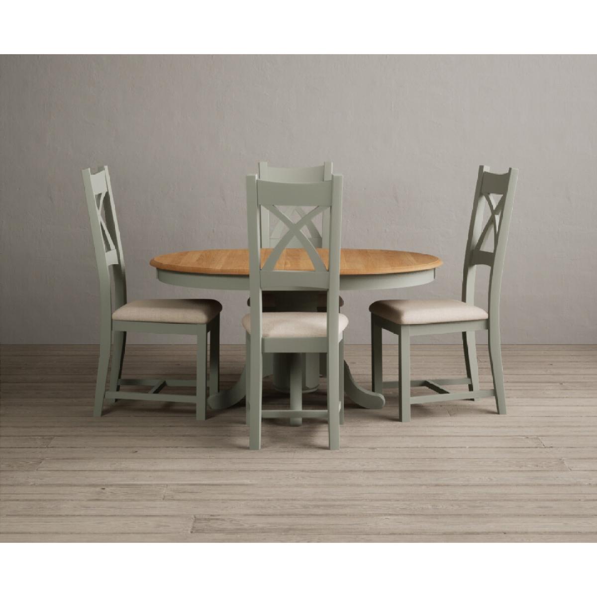 Extending Hertford 100cm - 130cm Oak and Soft Green Painted Pedestal Dining Table with 6 Blue Chairs – image 19