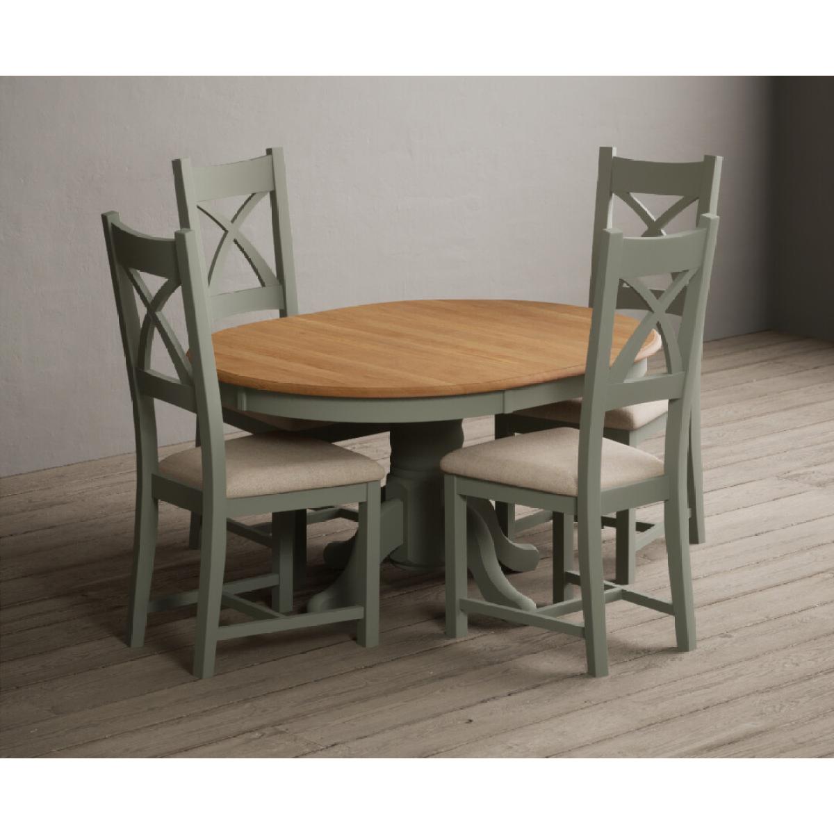 Extending Hertford 100cm - 130cm Oak and Soft Green Painted Pedestal Dining Table with 6 Blue Chairs – image 20