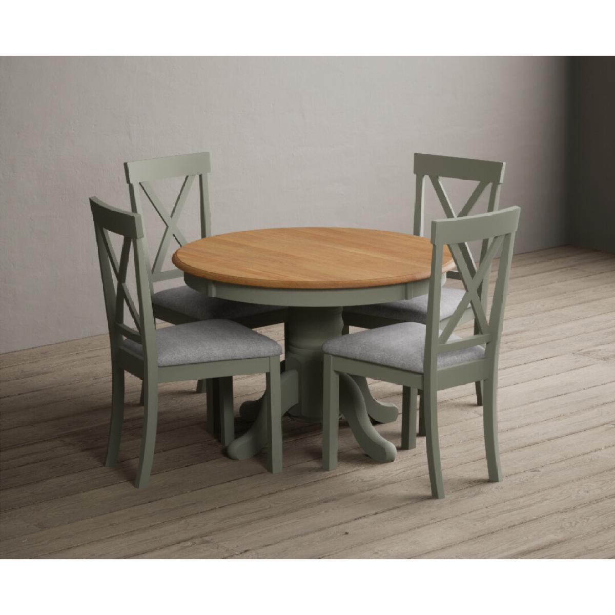 Extending Hertford 100cm - 130cm Oak and Soft Green Painted Pedestal Dining Table with 6 Blue Chairs – image 28