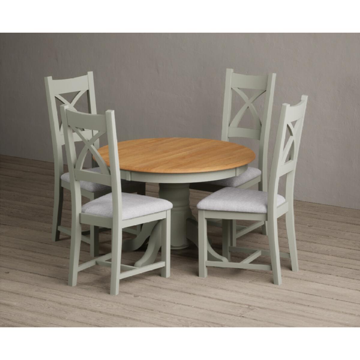 Extending Hertford 100cm - 130cm Oak and Soft Green Painted Pedestal Dining Table with 6 Blue Chairs – image 32
